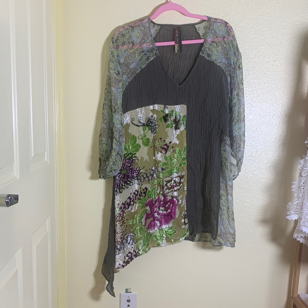 NWT Aratta Olive Green & Purple Mixed-Print Asymmetric Tunic